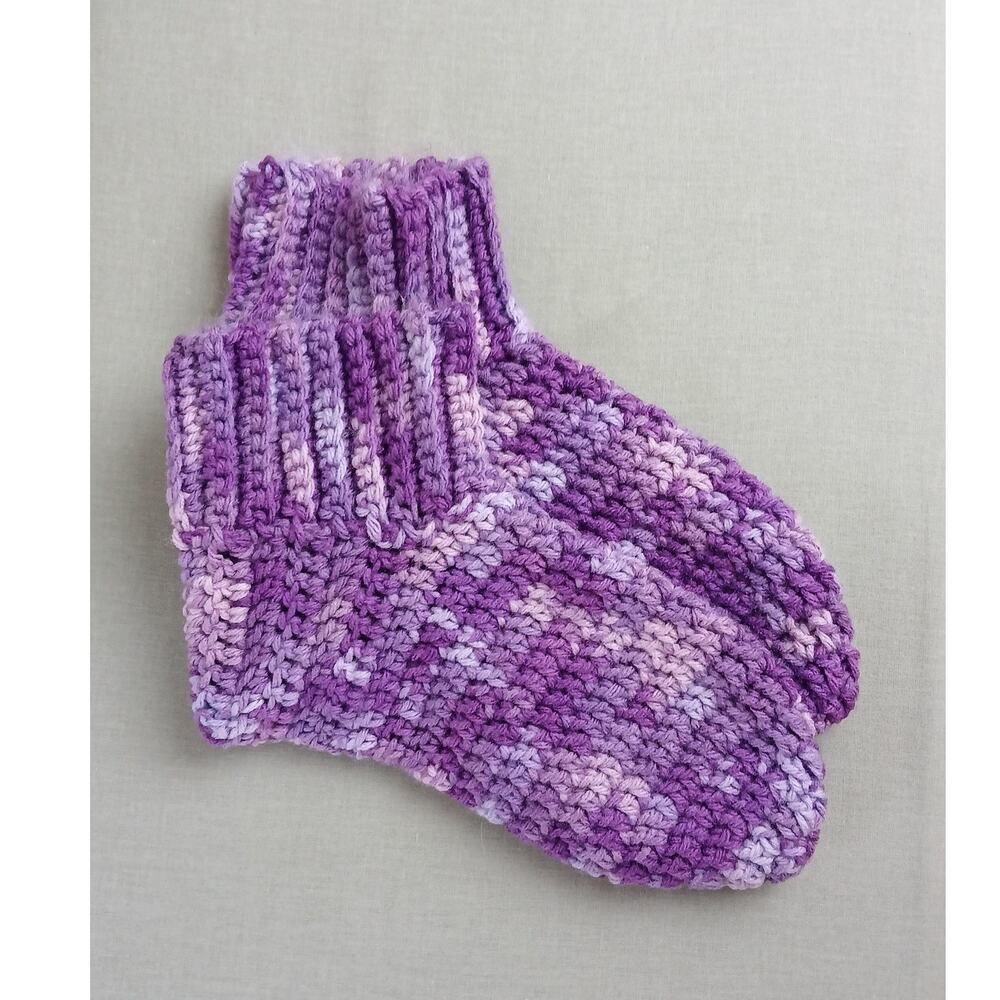 Purple Tones Crochet Slipper Booties L premade full coverage warm socks